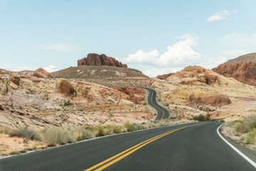 Small narrow road leading into The Valley of Fire State Park.