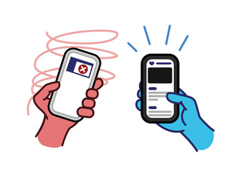 Hands holding smart phones and browsing a website - web optimization and accessibility concept