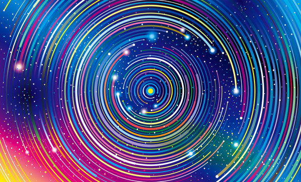 Galaxy Milky Way Planets Orbit Colorful Abstract Background.