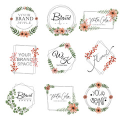 Set of watercolor floral premade logo.