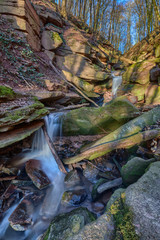 Wildwater canyon called Margarethenschlucht near Neckargerach, Germany, with beautiful waterfalls