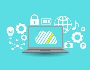 フラットデザインのパソコンのイラストとインターネットイメージ Art Wall Mural A Design Box