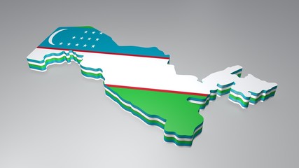 3d Uzbekistan map flag