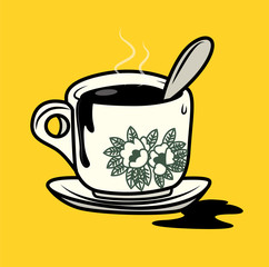 Traditional oriental style coffee on yellow background. 