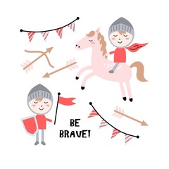 Set of cute knights. Be brave.