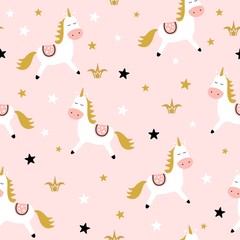 Childish seamless pattern with cute unicorn.