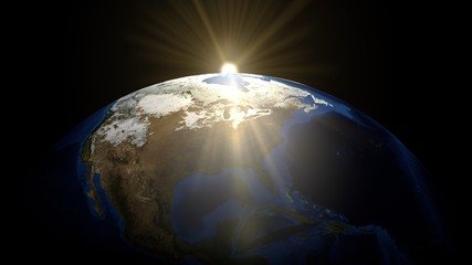 3d earth planet and sunlight on space