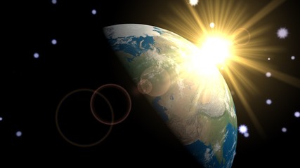 3d earth planet and sunlight on space