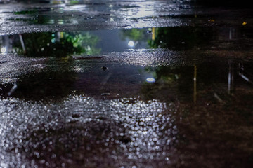 Fototapeta na wymiar Concrete street after rain in the night