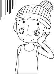 Illustration of a older cute woman with rough skin outline