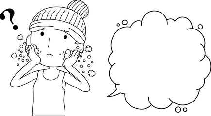 Illustration of a cute woman with rough skin with Bubble Callout outlin