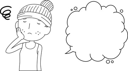 Illustration of a cute woman with rough skin with Bubble Callout outline 