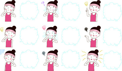 Illustration of a cute woman with rough skin with Bubble Callout set