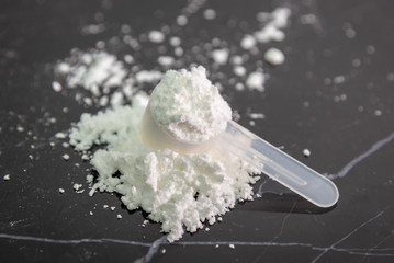 Whey protein powder nutritional bodybuilding product.