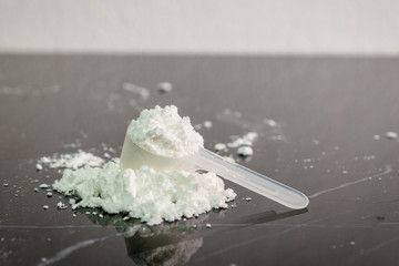 Whey protein powder nutritional bodybuilding product.