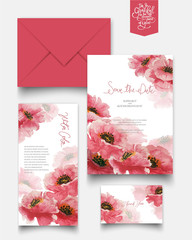Set of pink floral watercolor painting cards.