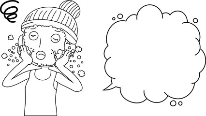 Illustration of a cute older woman with rough skin with Bubble Callout outline