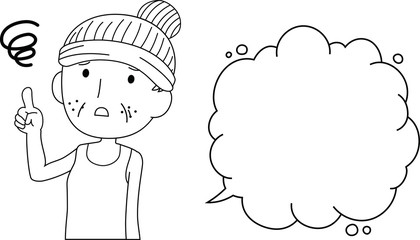Illustration of a cute older woman with rough skin with Bubble Callout outline