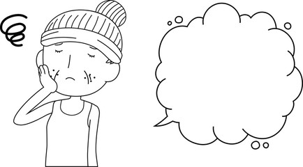Illustration of a cute older woman with rough skin with Bubble Callout outline