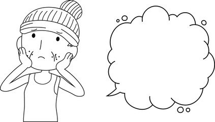 Illustration of a cute older woman with rough skin with Bubble Callout outline