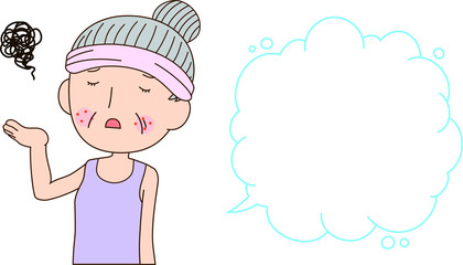 Illustration of a older woman with rough skin with Bubble Callout 