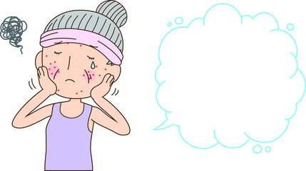Illustration of a older woman with rough skin with Bubble Callout 
