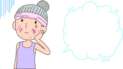 Illustration of a older woman with rough skin with Bubble Callout 