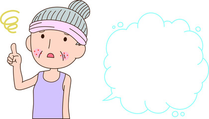 Illustration of a older woman with rough skin with Bubble Callout 
