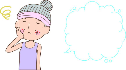 Illustration of a older woman with rough skin with Bubble Callout 