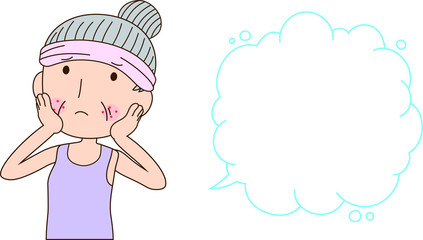 Illustration of a older woman with rough skin with Bubble Callout 