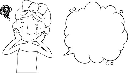 Illustration of a cute woman as after bathing with rough skin with Bubble Callout outline