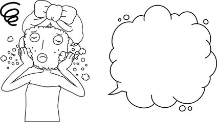 Illustration of a cute woman as after bathing with rough skin with Bubble Callout outline