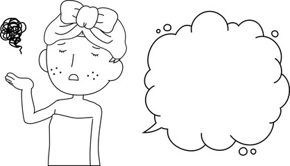 Illustration of a cute woman as after bathing with rough skin with Bubble Callout outline