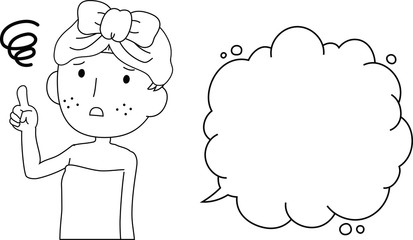 Illustration of a cute woman as after bathing with rough skin with Bubble Callout outline