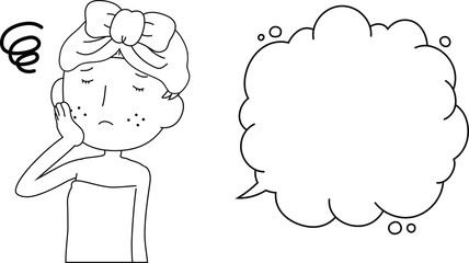 Illustration of a cute woman as after bathing with rough skin with Bubble Callout outline