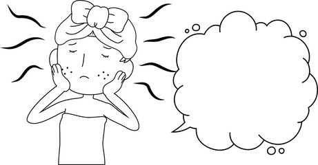 Illustration of a cute woman as after bathing with rough skin with Bubble Callout outline