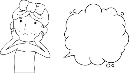 Illustration of a cute woman as after bathing with rough skin with Bubble Callout outline