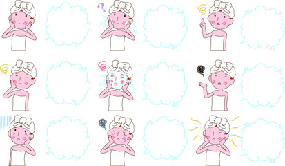 Illustration of a cute woman as after bathing with rough skin with Bubble Callout set