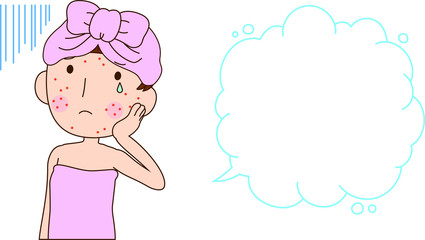 Illustration of a woman as after bathing with rough skin with Bubble Callout