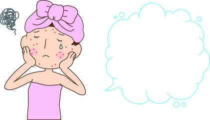 Illustration of a woman as after bathing with rough skin with Bubble Callout