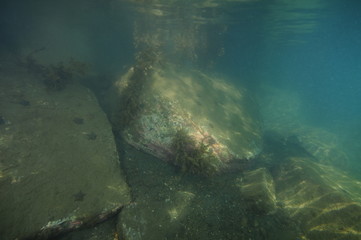 Large rocks under water surface
