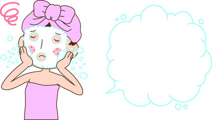 Illustration of a woman as after bathing with rough skin with Bubble Callout
