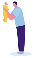 Father lying with cute baby daughter. Flat cartoon design style vector illustration.