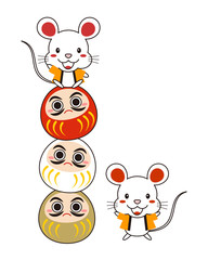 だるまに乗っている法被を着たねずみさん