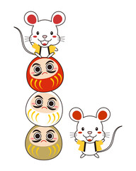 だるまに乗っている法被を着たねずみさん