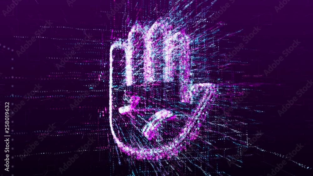 Wall mural animation of the stop sign, virtual palm. it consists of a stream of numbers and symbols in the digi