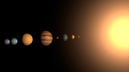 3d rendering solar system all planet around the sun