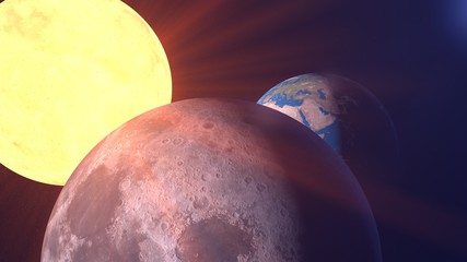 Obraz na płótnie Canvas 3d earth planet and sunlight on space