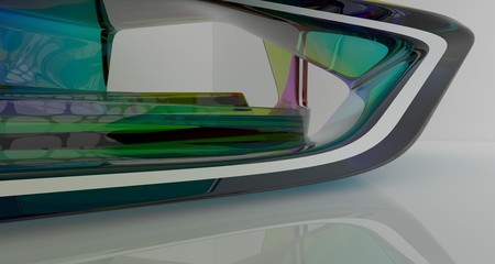 Obraz premium Abstract white and colored gradient glasses interior multilevel public space with window. 3D illustration and rendering.