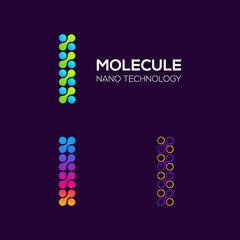 Letter i Logotype with Dots or Points and Curve , Circle Shape and Line Connected, Molecule and Nano Technology logo, Innovation and DNA Icons, Medicine Cosmetics Symbols, Science Laboratory Signs